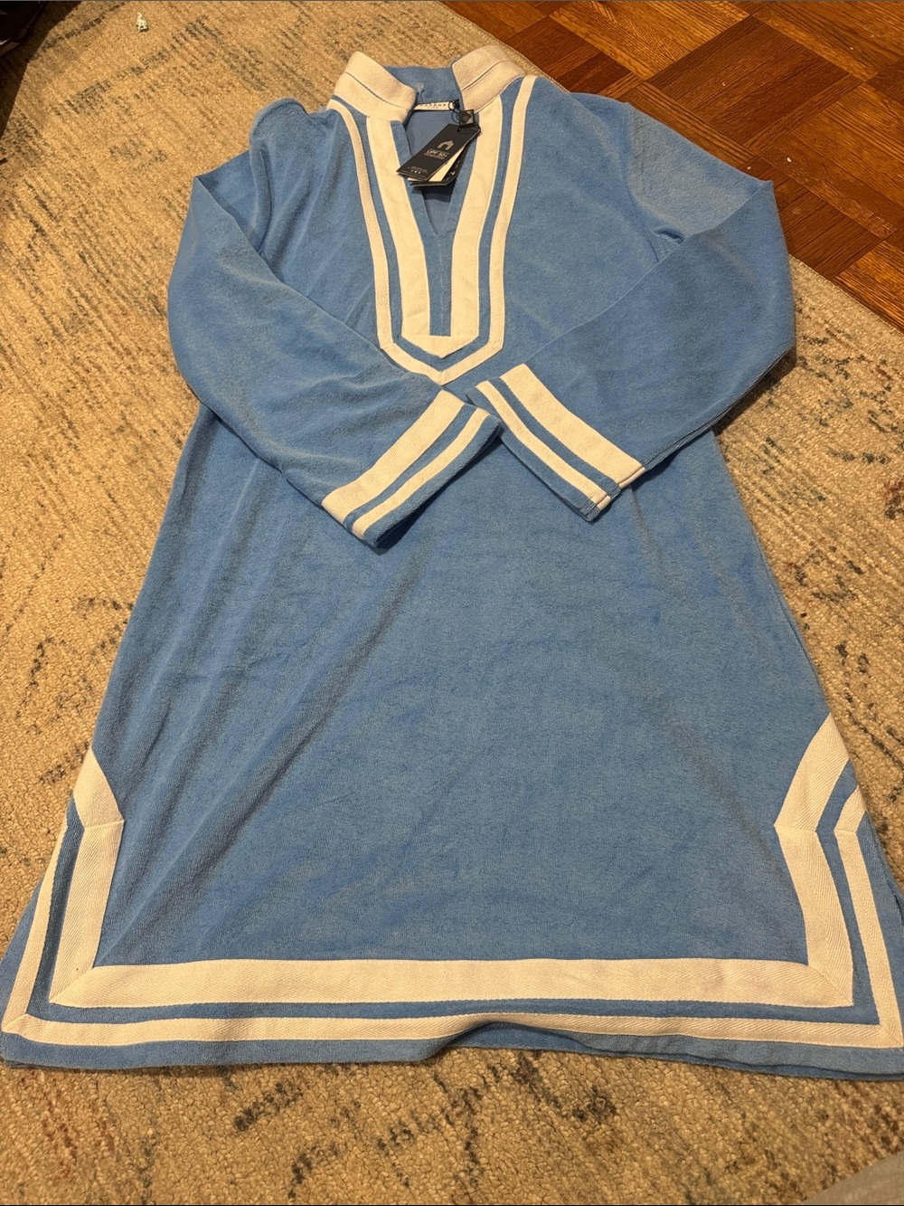 NWT Cabana Life Light Blue Tunic Dress with White Trim